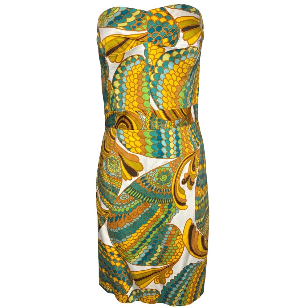Trina Turk x Banana Republic Womens Yellow Strapless Sheath Dress 12 Bold Retro